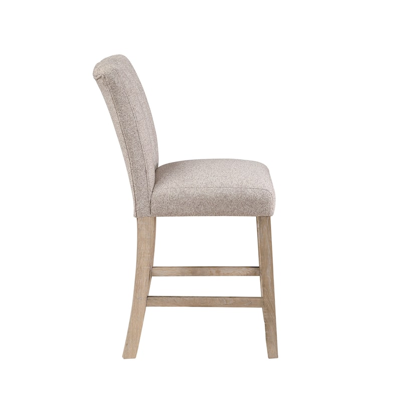 HomeRoots Set of Two 26" Beige and Natural Fabric and Wood Bar Height Bar Chairs