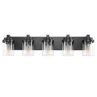 30.8 in. 5-Light Matte Black Wall Sconce with Clear Glass Shade