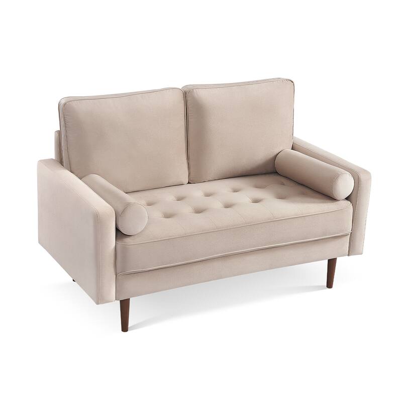 HomeRoots 57" Beige And Dark Brown Velvet Loveseat and Toss Pillows - 57.00 in. x 37.00 in. x 32.00 in.