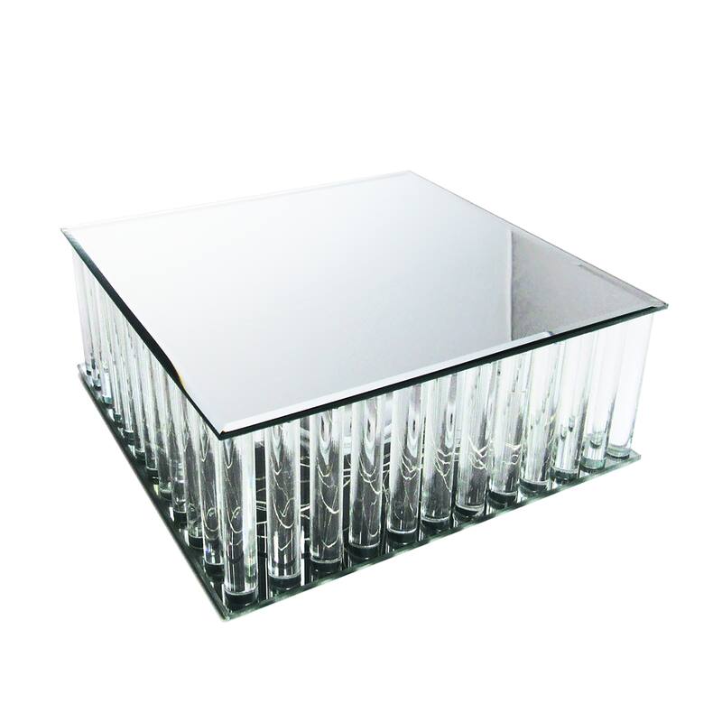Square Mirror LED Fairy Light Up Glass Columns Cake Stand Dessert Display Tray Riser