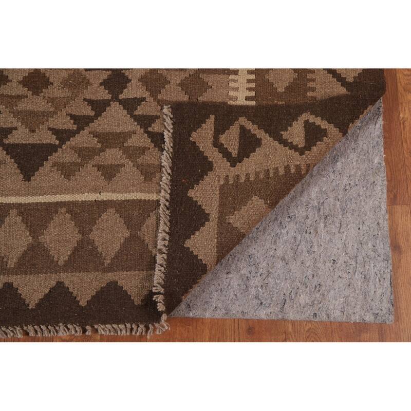 Hand Woven Oriental 100% Wool Carpet Southwestern Geometric Brown Kilim Area Rug - 10' 0'' X 6' 5''