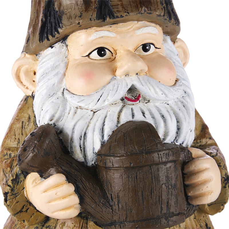 Alpine Corporation 16"H Indoor/Outdoor Garden Gnome with Watering Can Statue, Brown