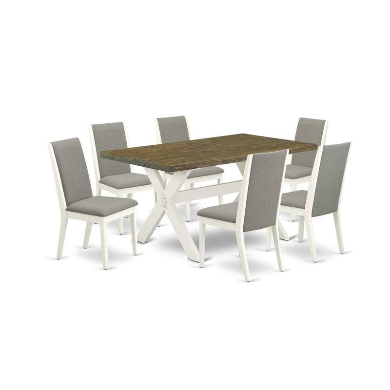 HomeStock 7-Piece Rectangle Distressed Jacobean Finish Solid Wood Top Dining Table with 6-Chairs