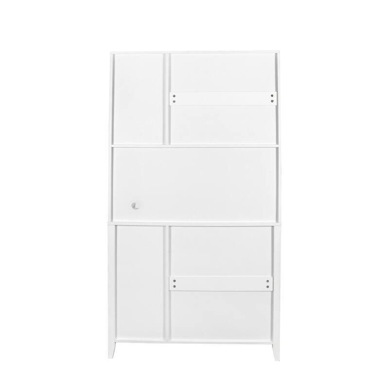 Large Kitchen Pantry Storage Cabinet with Glass Doors and Drawer, Wood Buffet Cupboard with Open Countertop