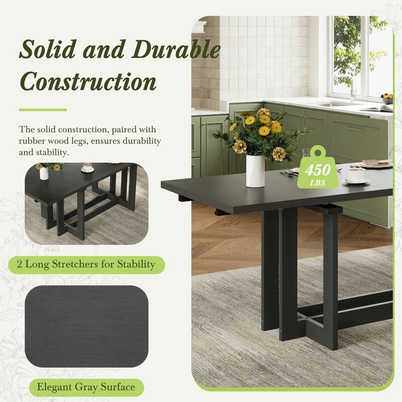 7-Piece Set, 58-82" Extendable Dining Table with 6 Upholstered Dining Chairs