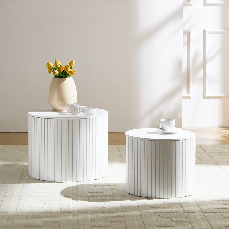 Nested table set 2 pieces, MDF coffee table set Living room/lounge area, White