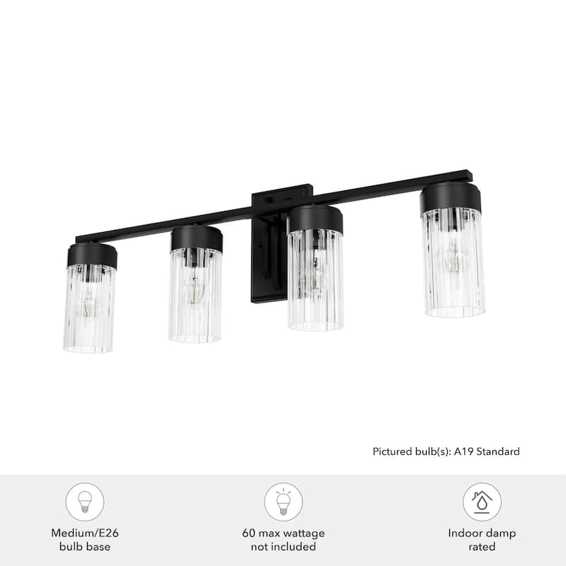 Hunter Gatz Ribbed Glass Vanity Wall Light - Bathroom - Glam, Fluted Glass - Damp Rated!