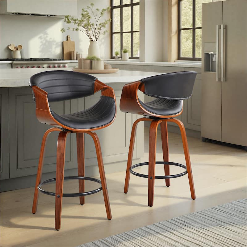 Carson Carrington Kanteborg 26" Fixed-Height Counter Stool with Bent Wood Legs & Round Footrest (Set of 2)