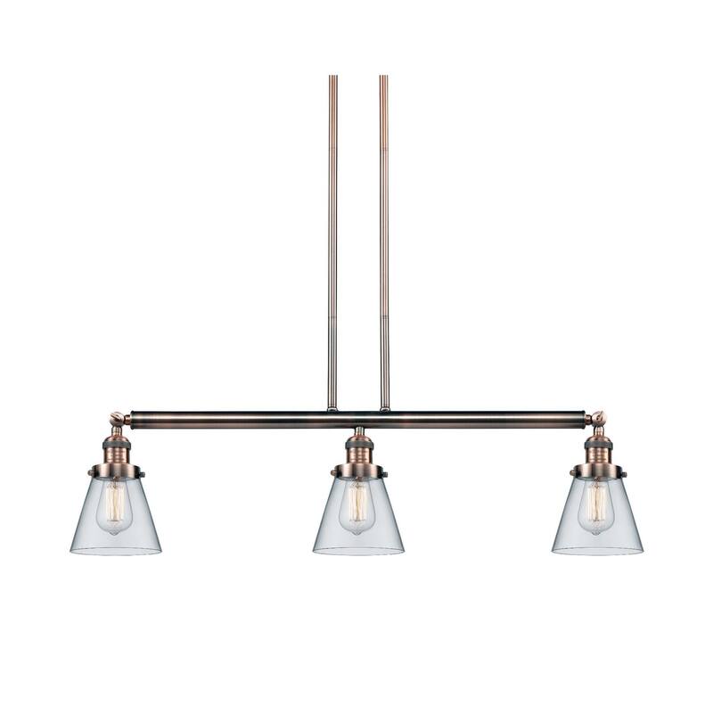 Innovations Lighting Small Cone 3 Light 39" Wide Linear Chandelier - Antique Copper / Clear