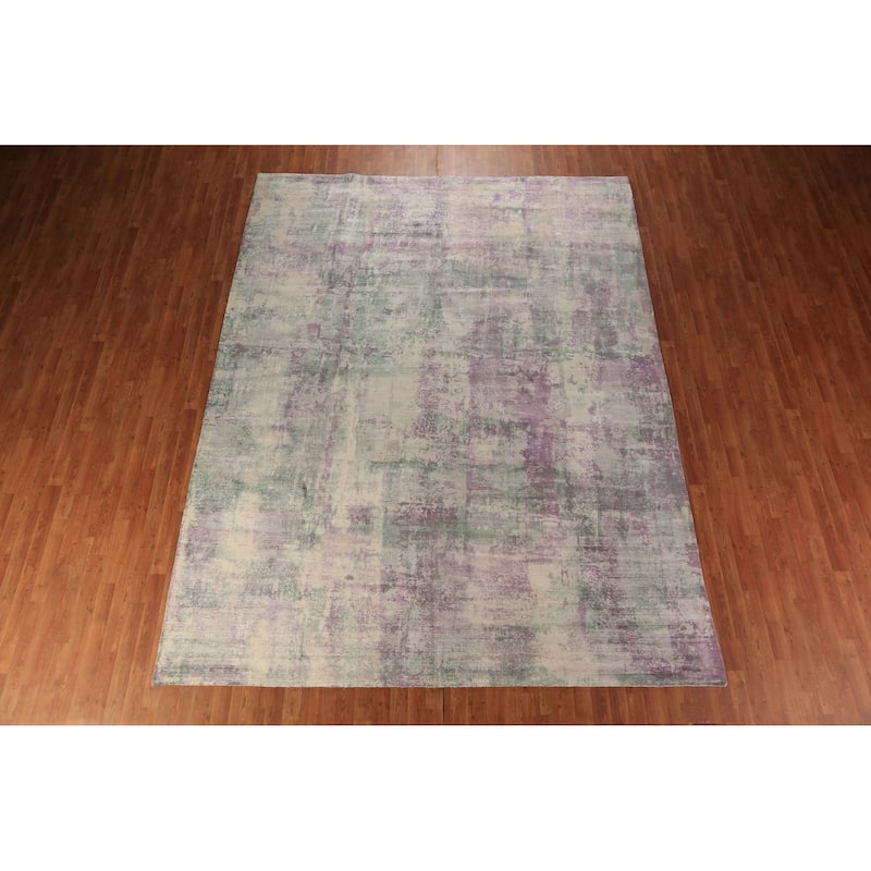 Contemporary Abstract Indian Area Rug Handmade Multi-Color Wool Carpet - 9'0"x 11'8"