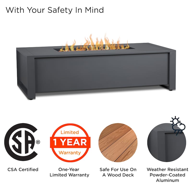 Keenan 52" Rectangle Propane Fire Table in Gray by Real Flame