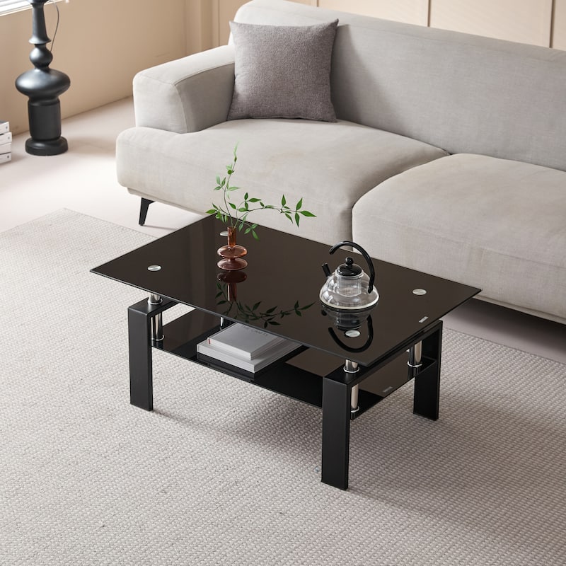 Two-Tier Tempered Glass Center Table - Clear Living Room Coffee Table‌
