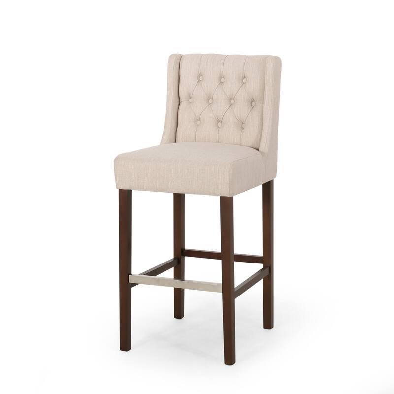 Modern Minimalist Bar Stool with Metal Legs & Beige High-Density Fabric Seat, 30" Commercial Grade Bar Height Stool