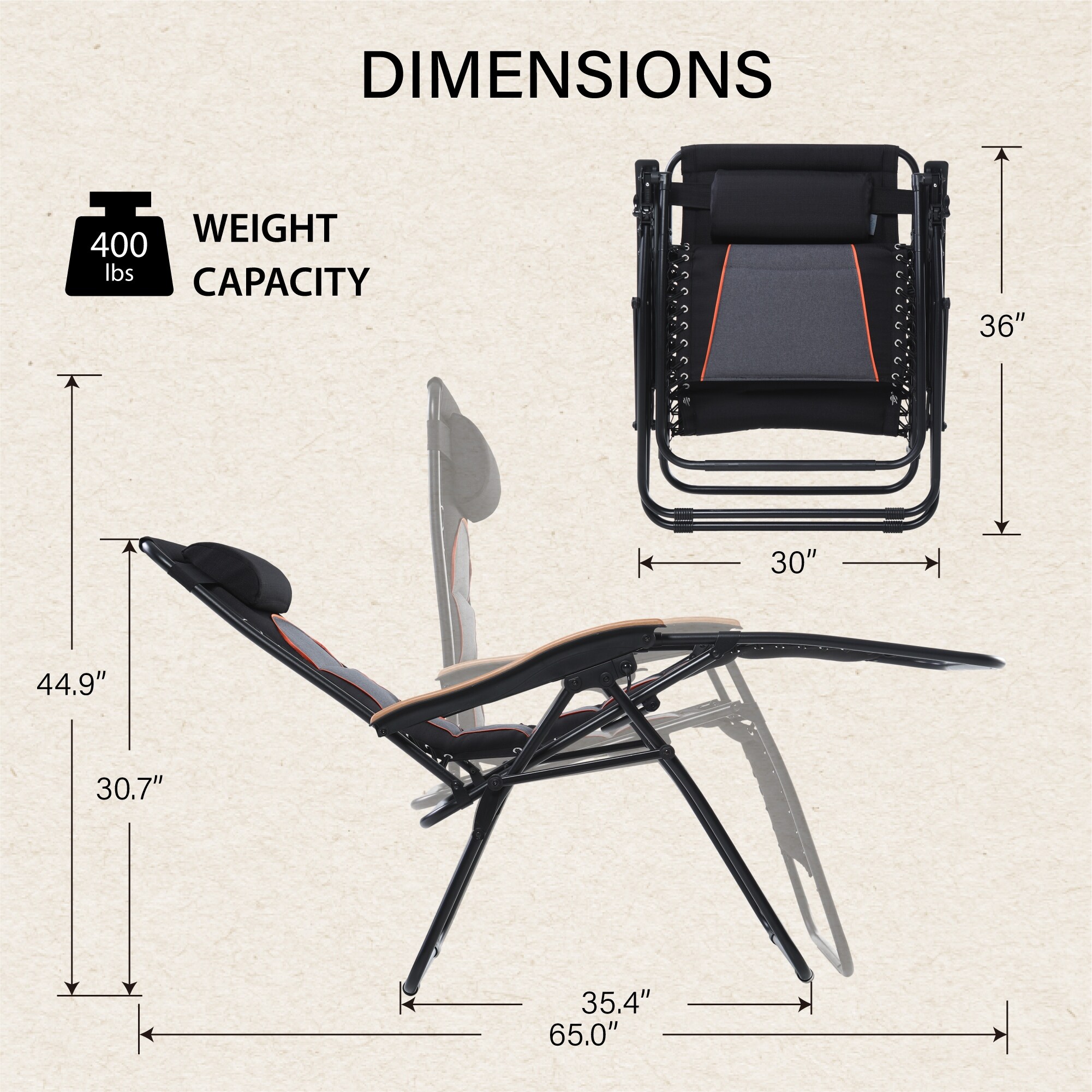 Oversize XL Padded Zero Gravity Lounge Chair Wider Armrest