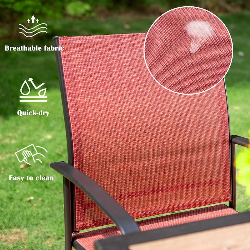 MAISON ARTS 7-Piece Outdoor Dining Set 6 Textilene Chairs and Metal Rectangular Outdoor Dining Table