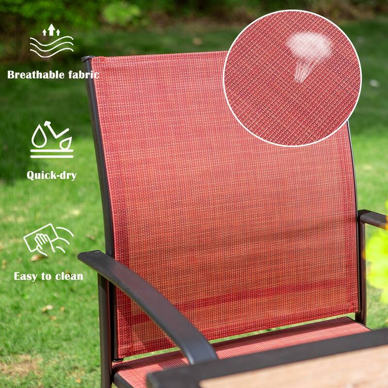 MAISON ARTS Outdoor Patio Dining Set 7 Piece Furniture Set with 6 Textilene Chairs and Metal Rectangular Brown Dining Table