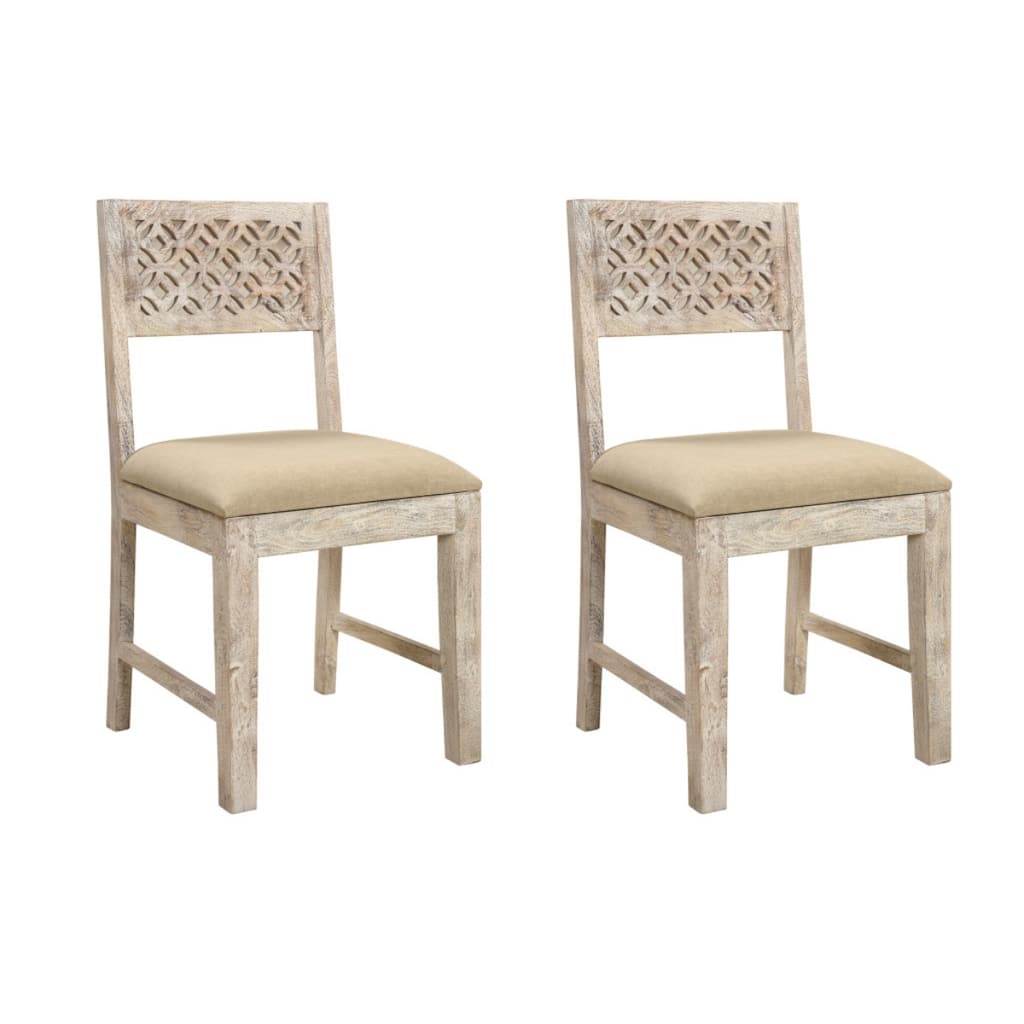 Set of 2 Rustic Fabric Upholstered Slat Back Dining Chairs with Solid Wood Frame for Living Room - 35.5" H x 18" W x 19" D