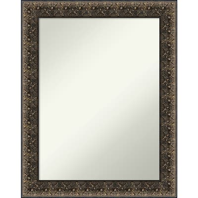Non-Beveled Wood Bathroom Wall Mirror - Intaglio Embossed Black Frame