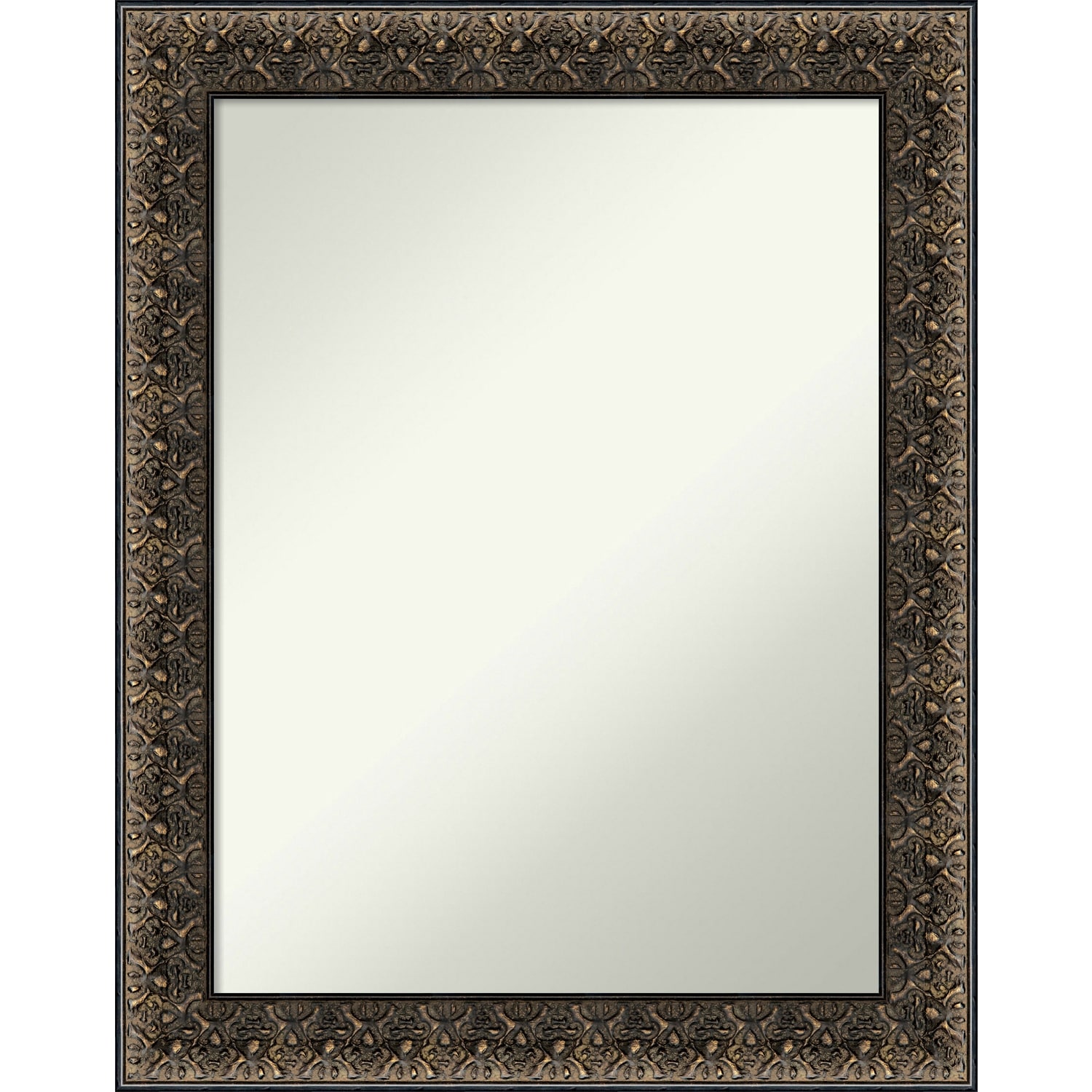 Non-Beveled Wood Bathroom Wall Mirror - Intaglio Embossed Black Frame