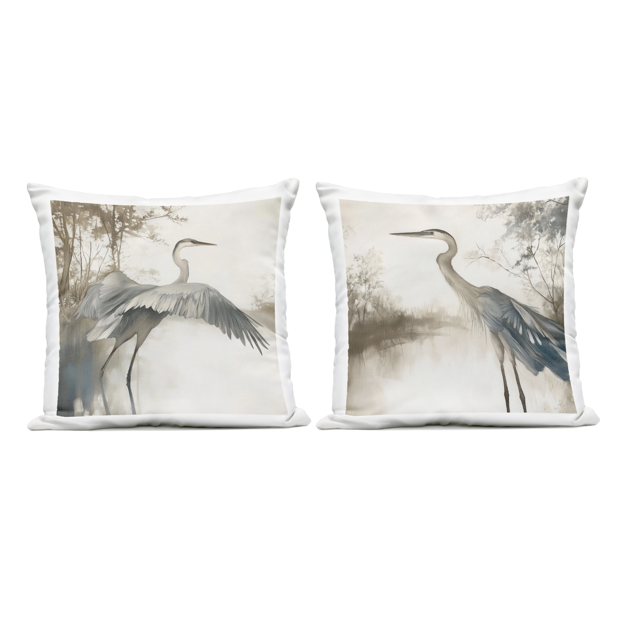 Stupell Heron Feathers Over Water Printed Outdoor Throw Pillow Design by Mona Grace (Set of 2)