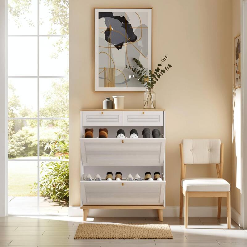 HOMYLIN Slim Shoe Cabinet with Flip Doors and Drawers
