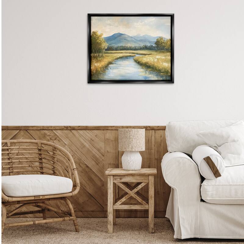 Stupell River Bend with Tall Grass Framed Floater Canvas Wall Art Design By Petal Prints Design