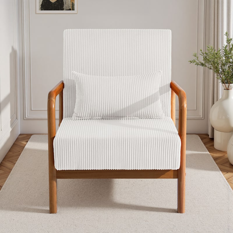 Uixe Mid Century Solid Wood Upholstered Corduroy Accent Chair