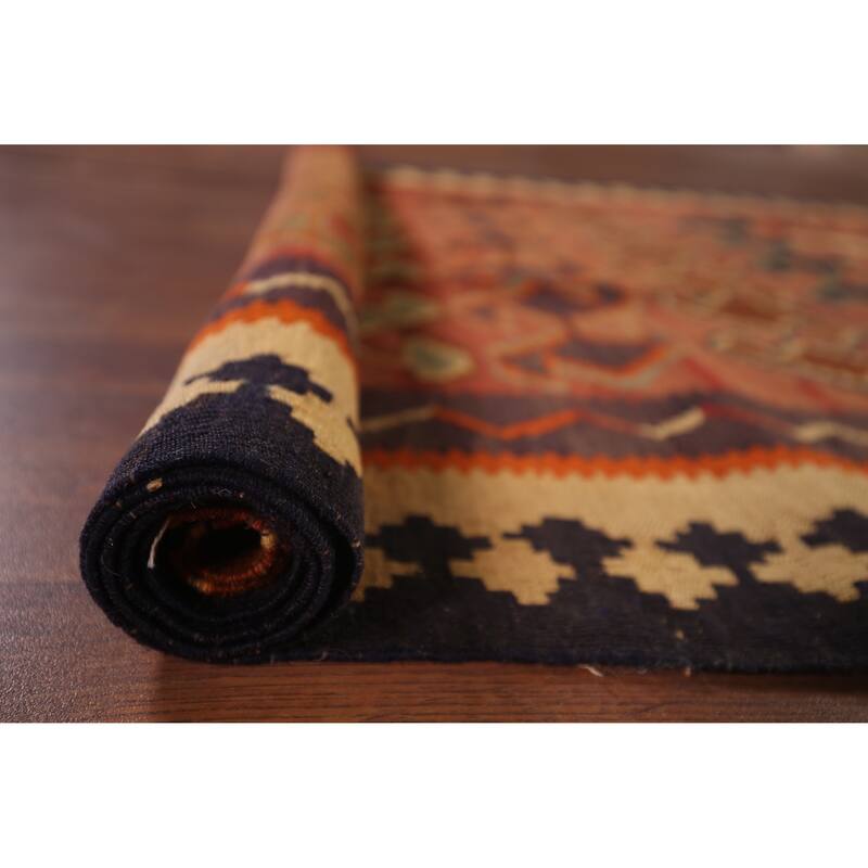 Vegetable Dye Kilim Qashqai Persian Runner Rug Flatweave Wool Carpet - 4'4"x 9'0"