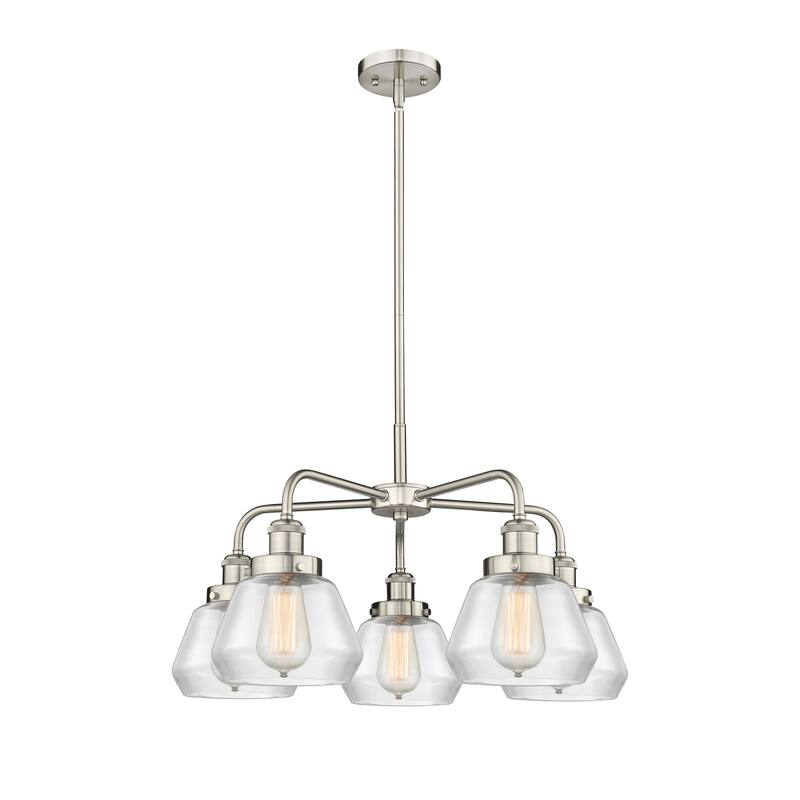 Innovations Lighting Fulton - 5 Light 25" Stem Hung Chandelier - Clear/Satin Nickel