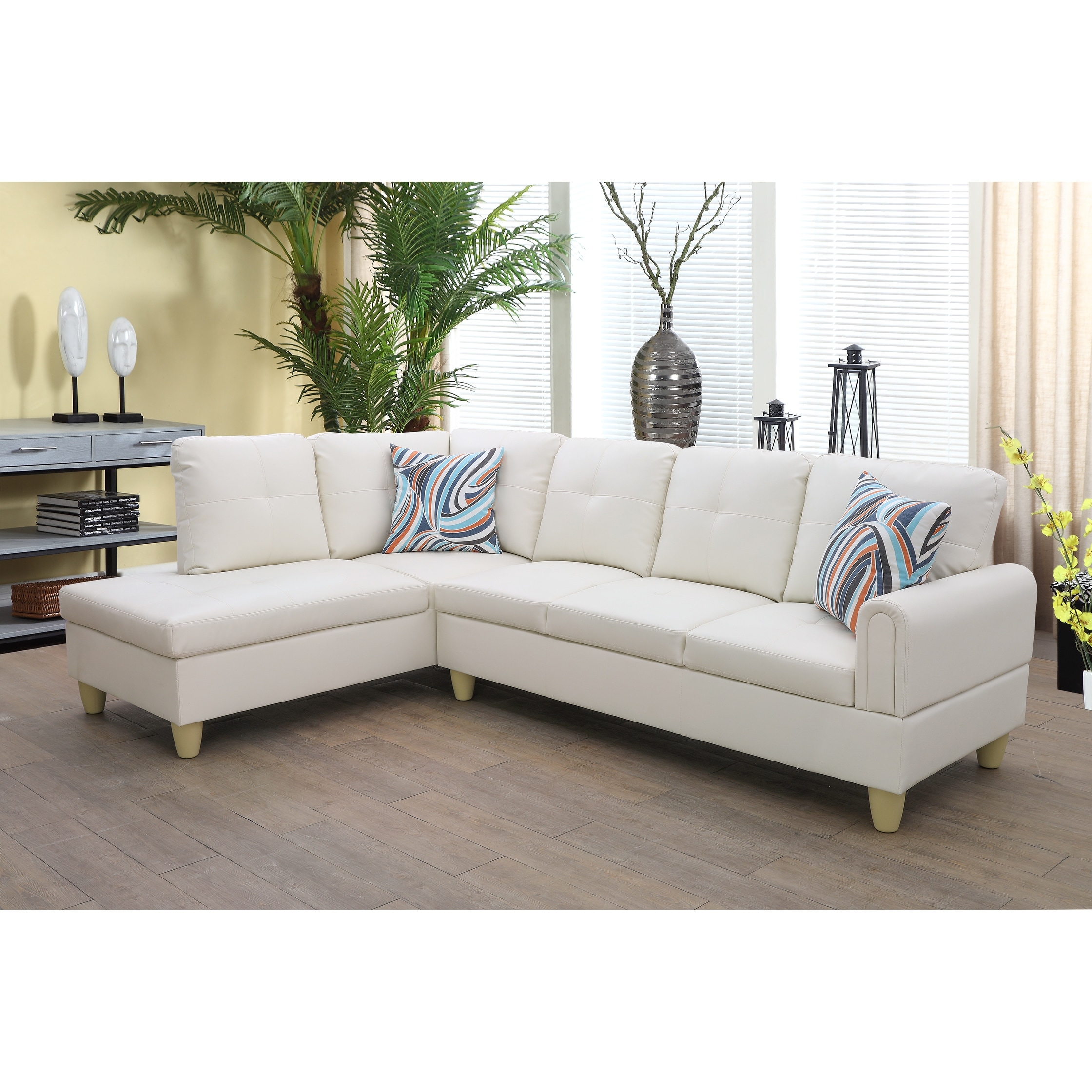 2 Pieces Sectional Sofa Chaise Off White Faux Leather 09722A 2