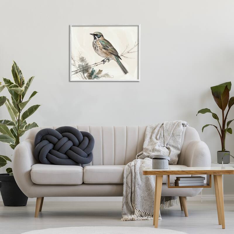 Stupell Perched Bird Illustration Framed Giclee Art Design By LSR Creative Studio