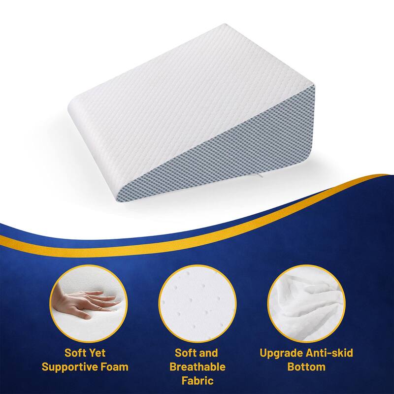 12-Inch Bed Wedge Pillow with High Density Foam, Stylish Chic Jacquard Cover, Wedge Pillow for Sleeping, Reading, White