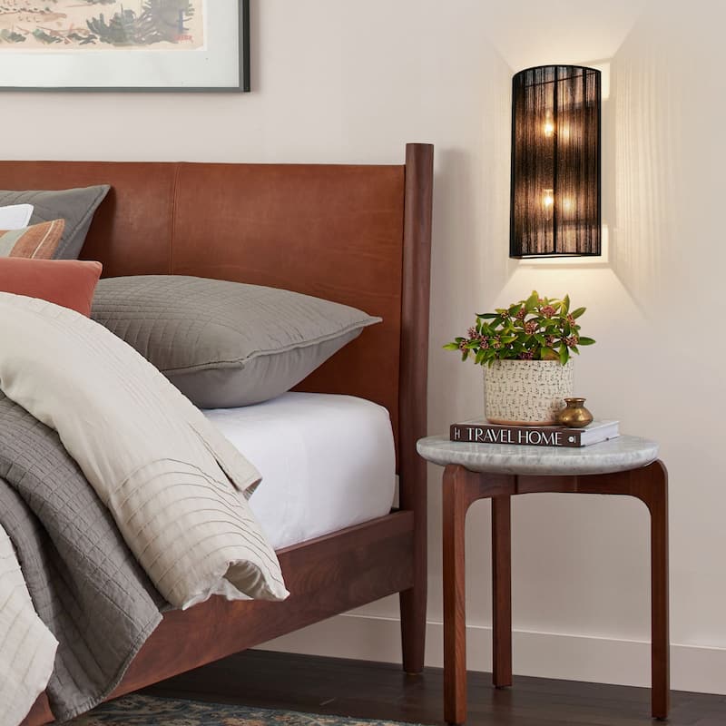 2-Light Modern Boho Natural Ivory/Black Hand-Woven Rope Fabric Flush Mount Wall Sconces