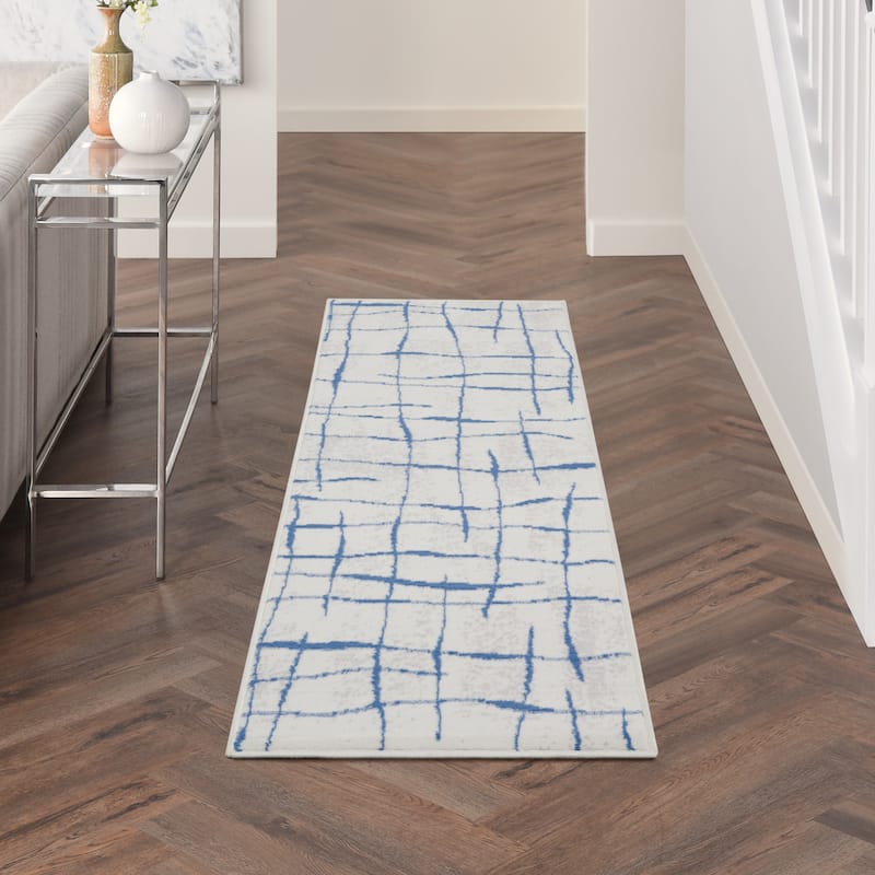 Nourison Whimsicle Modern Lines Abstract Area Rug - 2' x 8' - Ivory Blue - Runner/Rectangle