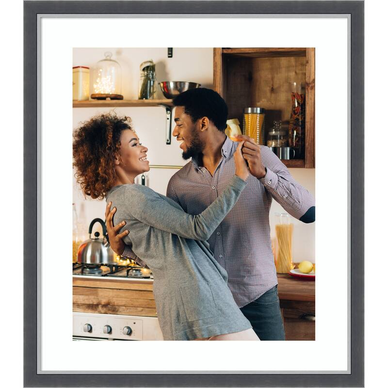 Eva Black Silver Thin Framed Picture Frame, Photo Frame - 20x24 Matted White 16x20