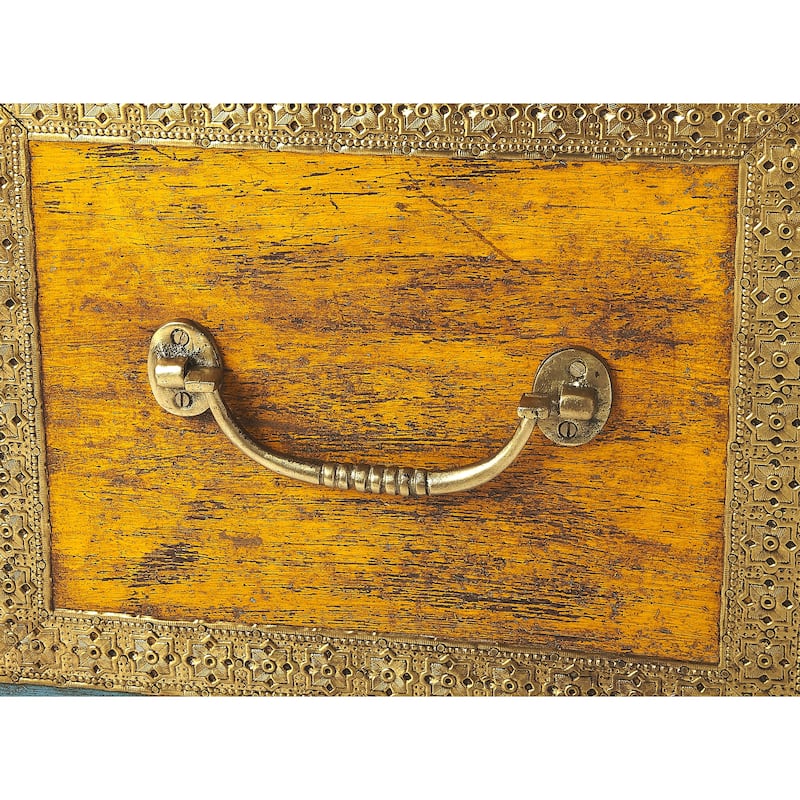 Nador Hand-Painted Brass Inlay Storage Trunk Coffee Table