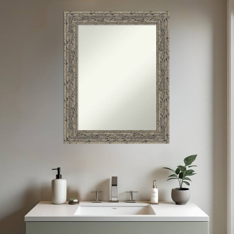 Attic Aged Non-Beveled Wood Framed Bathroom Vanity Wall Mirror