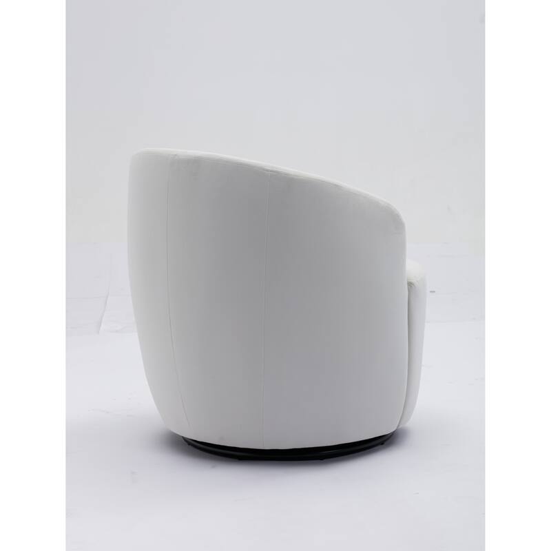 White Velvet Modern 25.6" Upholstered Swivel Barrel Chair with Black Powder Coating and Metal Ring