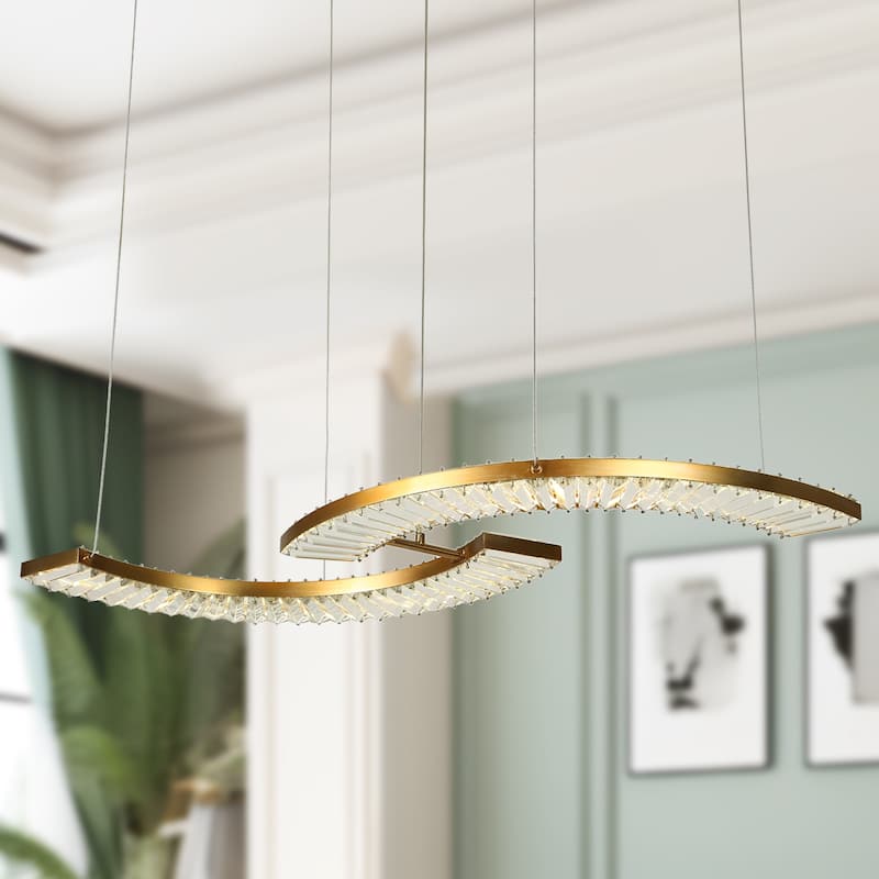 Modern Gold LED Crystal Chandelier Island Light for Kitchen Island - W 40.4" x H 2" x D 16.1"