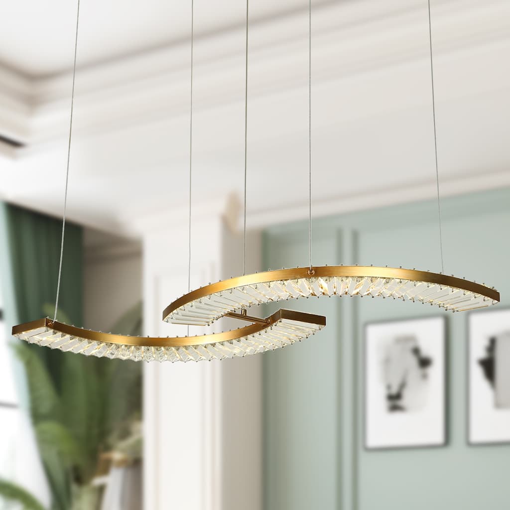 Modern Gold LED Crystal Chandelier Island Light for Kitchen Island - W 40.4" x H 2" x D 16.1"