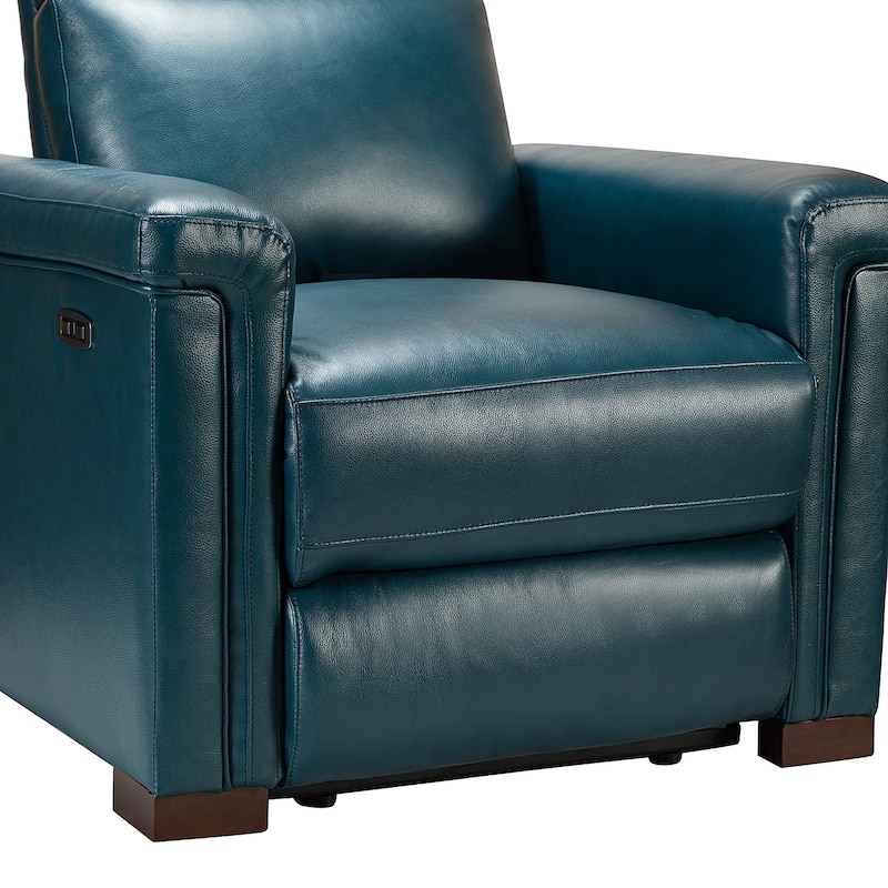 Alicia 34.65" Wide Contemporary Classic Genuine Leather Power Recliner With USB Port, Set of 2