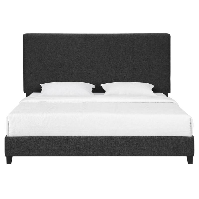 Charcoal Grey Upholstered King Size Platform Bed with Padded Headboard