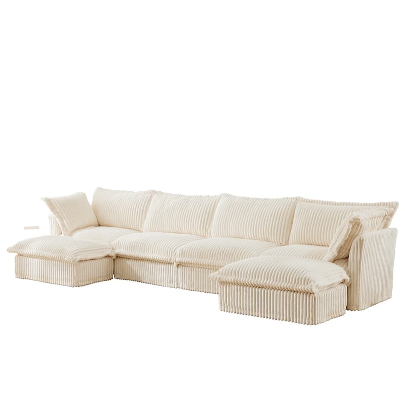 156.6" Corduroy U-Shape 4-Seater Sectional Sofa with Removable Slipcover, Deep Seat Design and French Edge Detailing