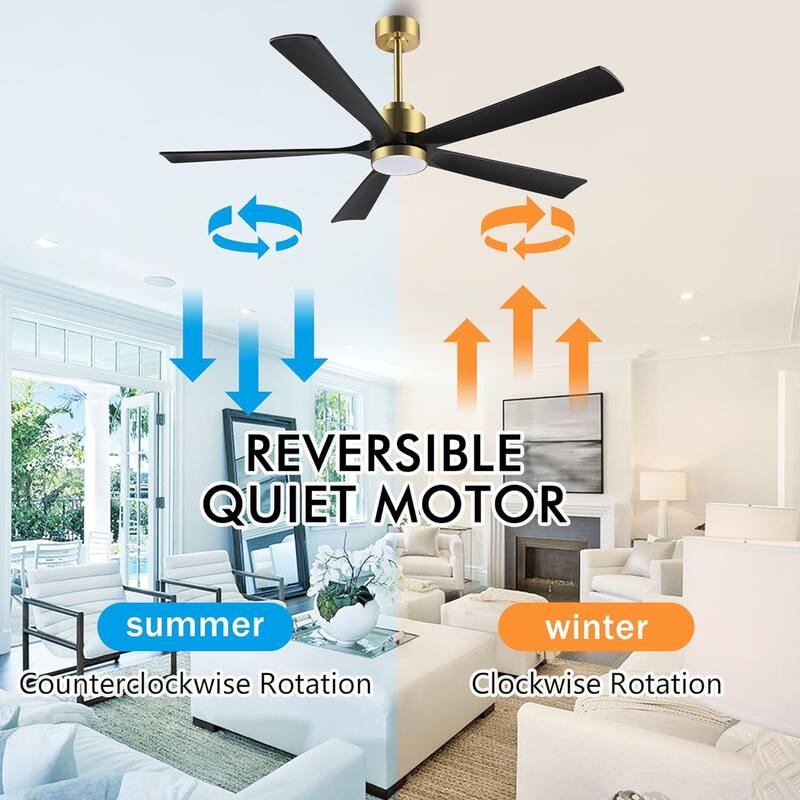60-inch Modern Solid Wood 5-blade Dimmable LED Ceiling Fan with Remote