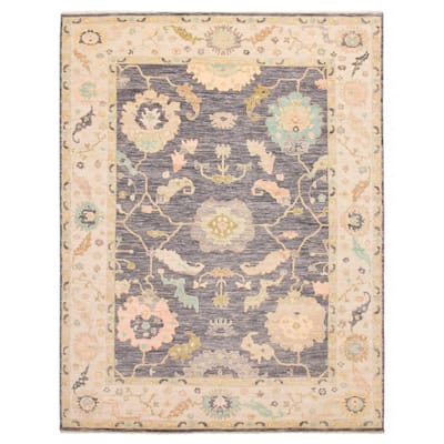ECARPETGALLERY Hand-knotted Modern Oushak Dark Grey Wool Rug - 9' 2" x 12'