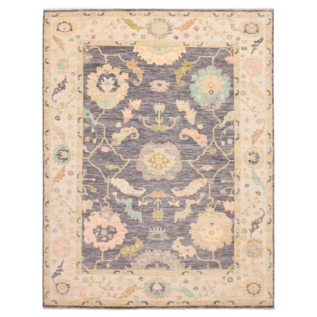 ECARPETGALLERY Hand-knotted Modern Oushak Dark Grey Wool Rug - 9' 2" x 12'
