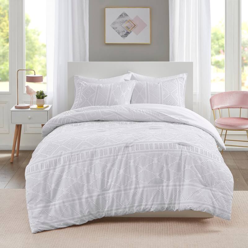 Comfort Spaces Albany Cotton Jacquard Comforter Set - Grey - Twin