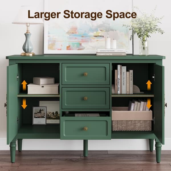 Green Storage Cabinet with 2 Doors & 3 Drawers, Buffet Cabinet with  Adjustable Shelves and Turned Legs - On Sale - Bed Bath & Beyond - 43155346