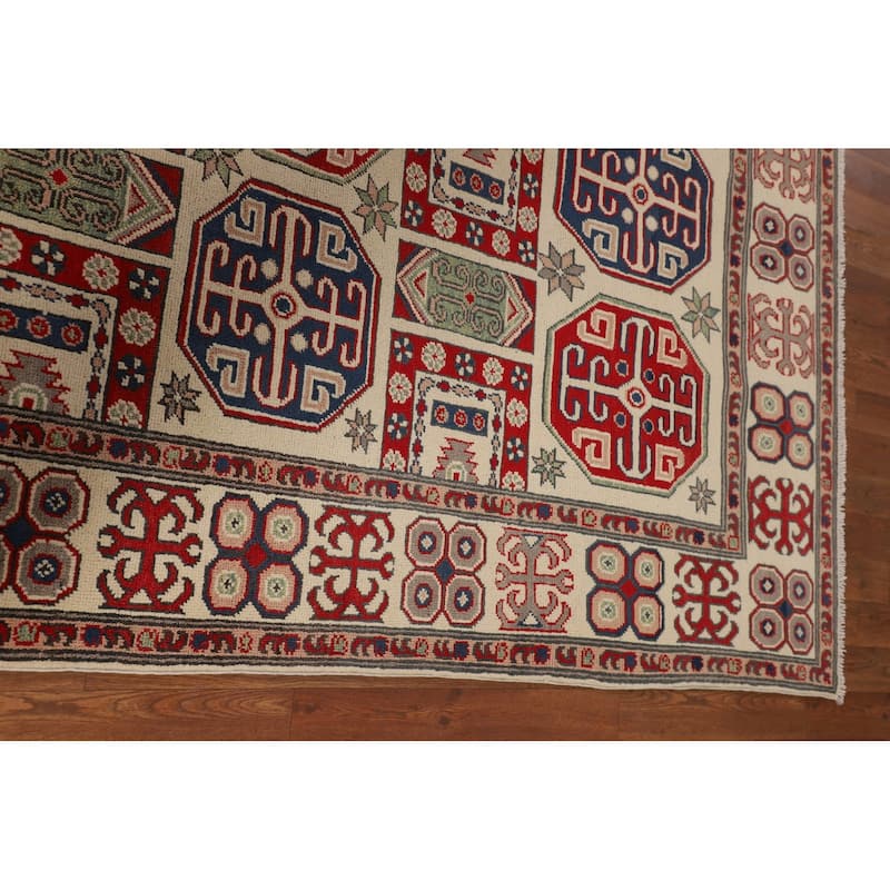 Geometric Beige Kazak Oriental Rug Handmade Wool Carpet - 5'4" x 7'2"