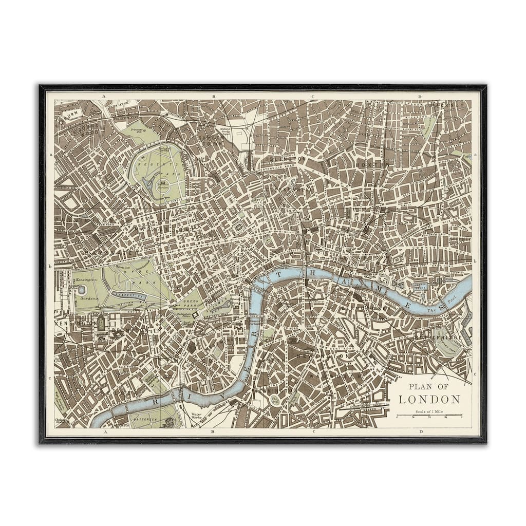 Stupell Vintage Blueprint Plant of London Framed Giclee Art Design By Phillipa Katz